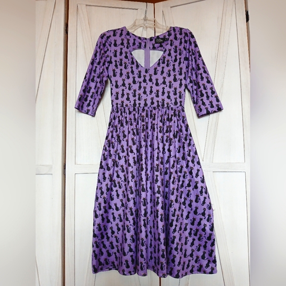 Dolly and Dotty Cat Purple & Black 3/4 Sleeve Billie Dress w/ Pockets - 4 - Picture 4 of 12